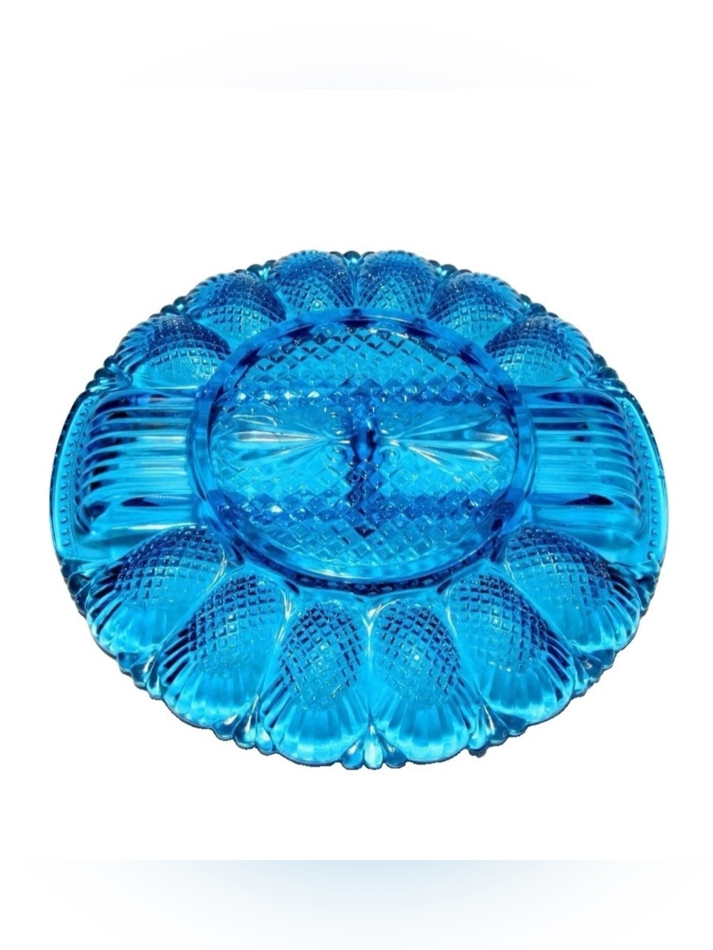 Vtg LE Smith Cobalt Blue Deviled Egg Plate Platter Heritage 567 Relish Dish - Picture 2 of 2